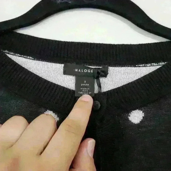 Halogen Jacquard Crewneck Polka Dot Cardigan - Picture 5 of 6